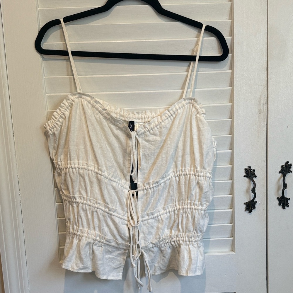 H&M Divided Tie-Front Cami Top- Linen Blend- NWT- Size Large (Fits L-XXL)